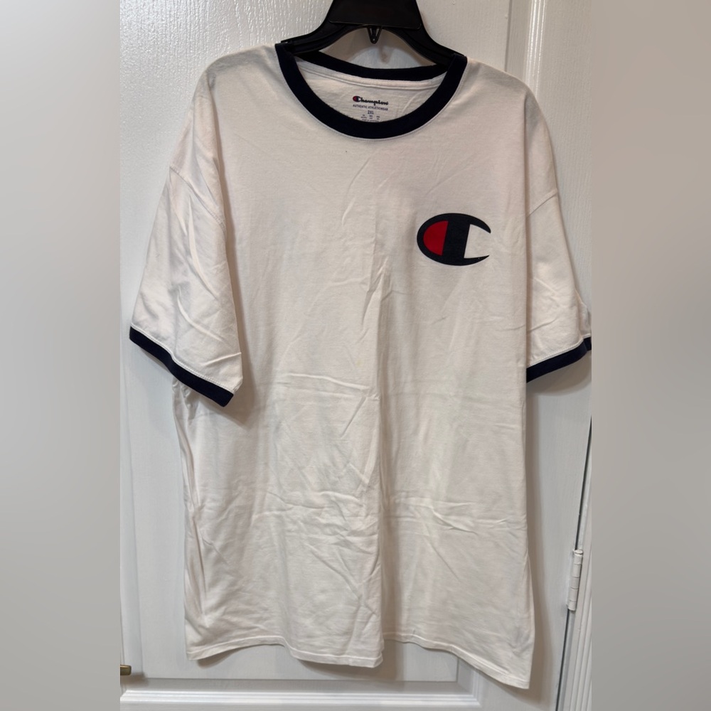 Champion White Ringer Crewneck Logo T-Shirt 2XL short sleeve for men